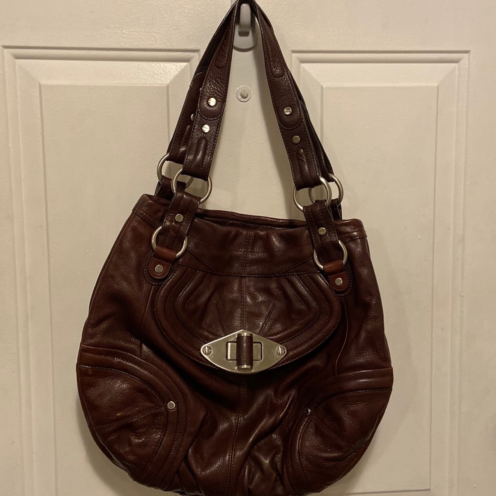 B MAKOWSKY Brown Genuine Leather Hand Bag Shoulder Satchel Bag Purse